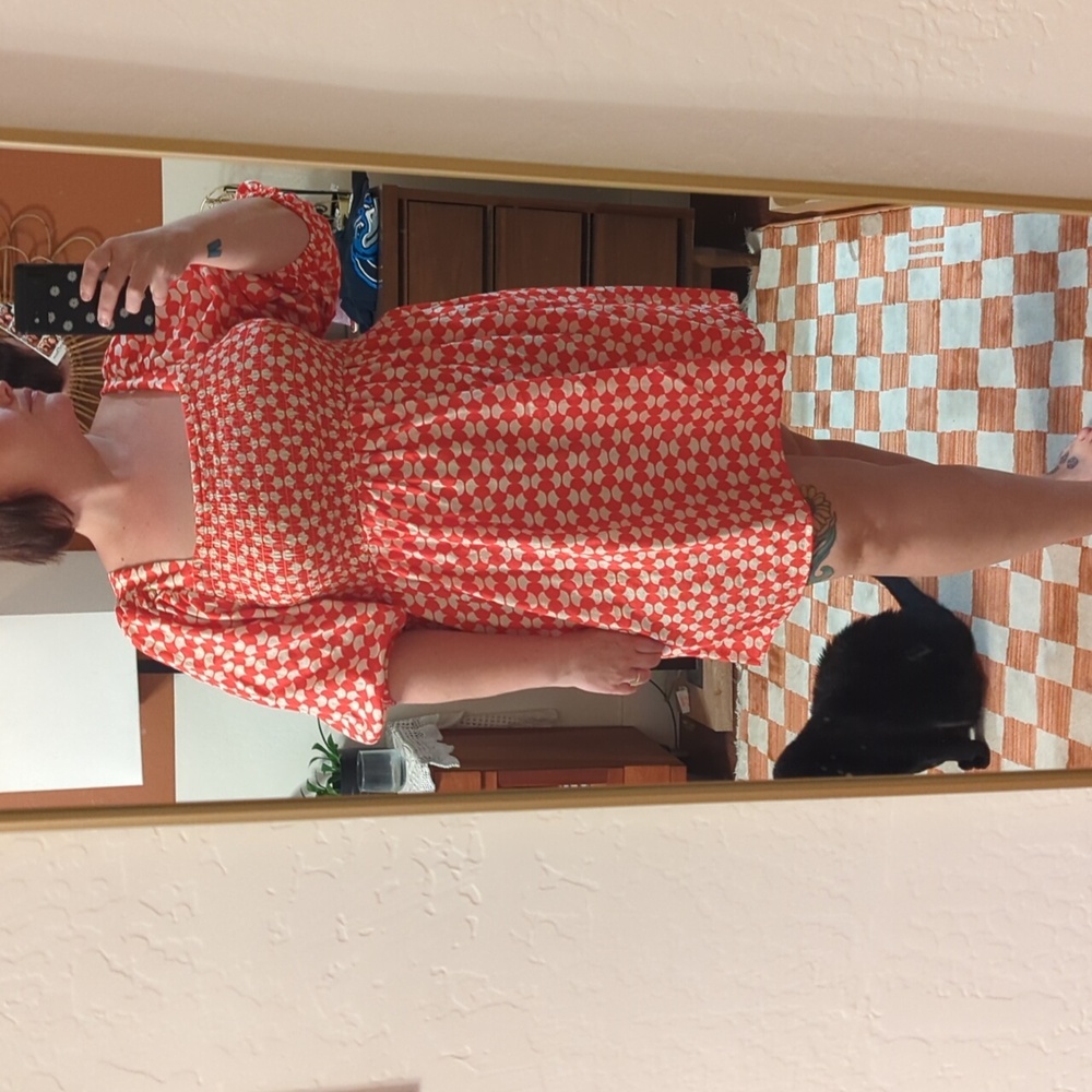 Ava & Viv Red and White Floral-Print Midi Dress